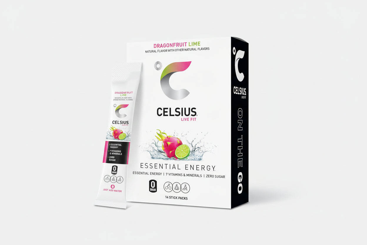 CELSIUS® On-the-Go Powder Sticks Dragonfruit Lime, Essential Energy