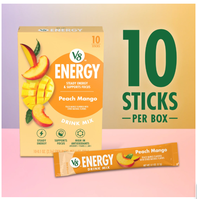 V8 Energy Peach Mango Energy Drink Powder, .10 oz Packet (10 Count)