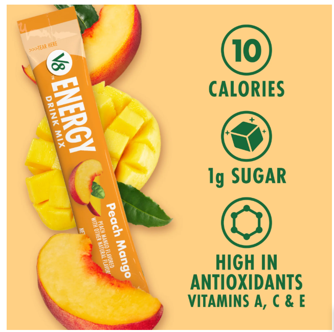 V8 Energy Peach Mango Energy Drink Powder, .10 oz Packet (10 Count)