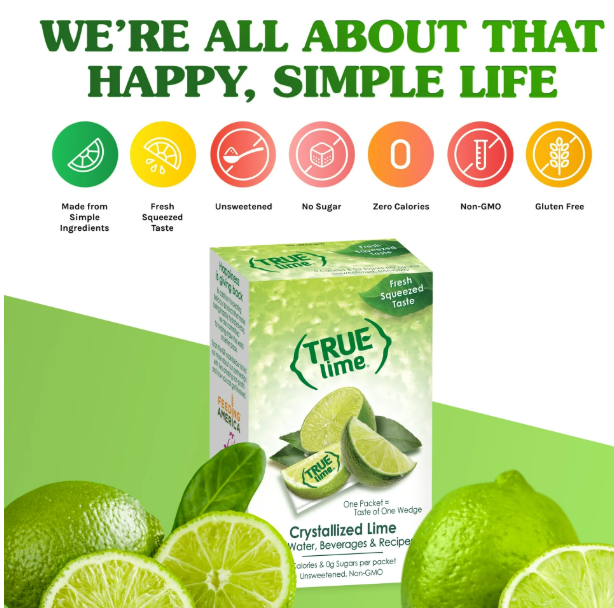 True Lime Crystallized Water Enhancer Powder, 0 Calorie Lime Flavor, 1.41 oz., 50 Count Packets
