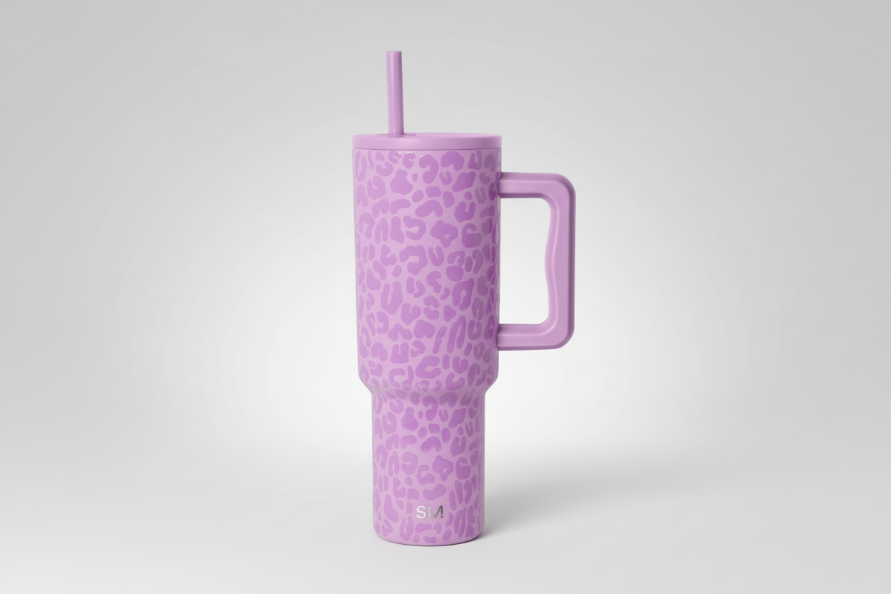 Simple Modern 40 fl oz Insulated Stainless Steel Trek Tumbler with Straw Lid | Electric Lavender Leopard