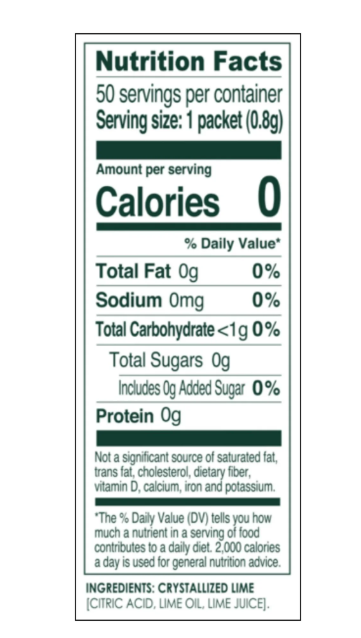 True Lime Crystallized Water Enhancer Powder, 0 Calorie Lime Flavor, 1.41 oz., 50 Count Packets