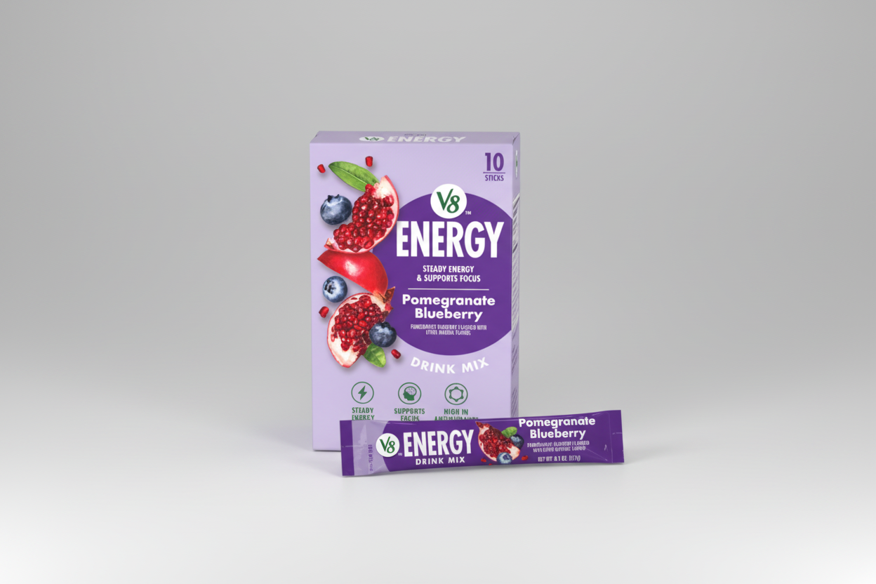 V8 Energy Pomegranate Blueberry Energy Drink Powder, .10 oz Packet (10 Count)