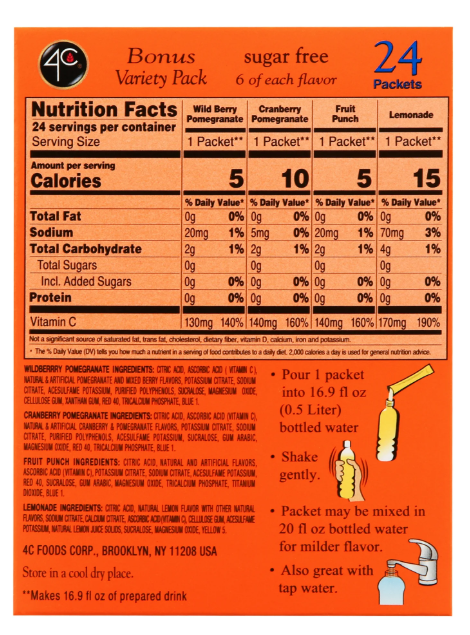 4C Totally Light 2Go Variety Pack Drink Mix, 24 Count, 2.3 Oz., 24 Count