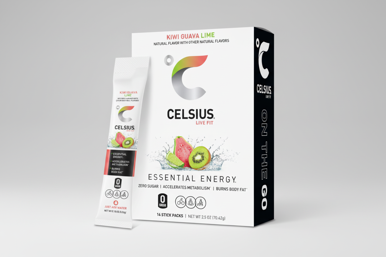 CELSIUS On The Go Energy Drink Mix, Kiwi Guava Lime (14 Stick Pack)