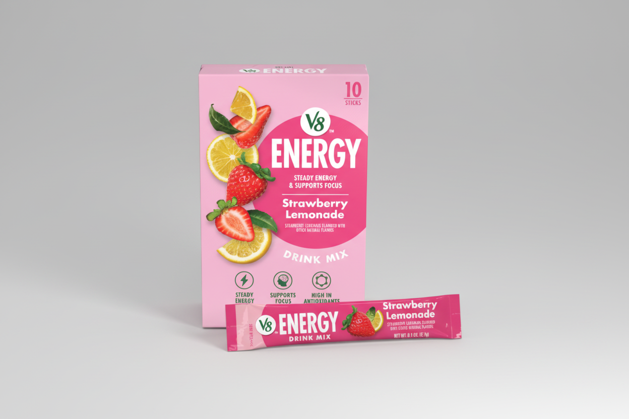 V8 Energy Strawberry Lemonade Energy Drink Powder, .10 oz Packet (10 Count)