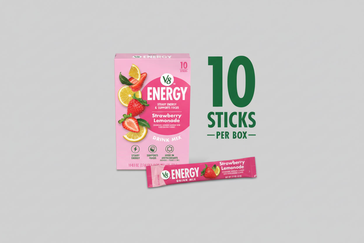 V8 Energy Strawberry Lemonade Energy Drink Powder, .10 oz Packet (10 Count)