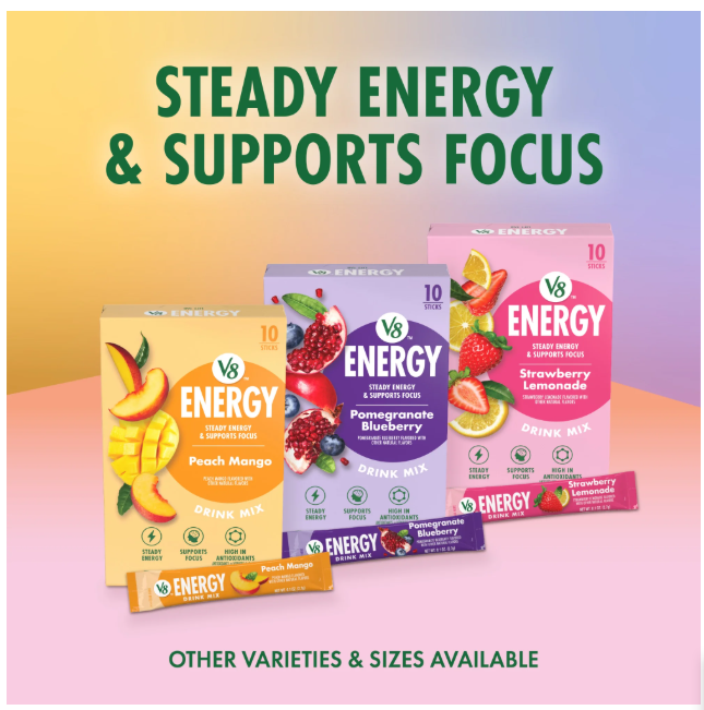V8 Energy Strawberry Lemonade Energy Drink Powder, .10 oz Packet (10 Count)